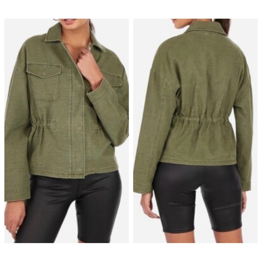 Express Green Utility Soft Cotton Twill Cinched Waist Jacket M/L Medium Large